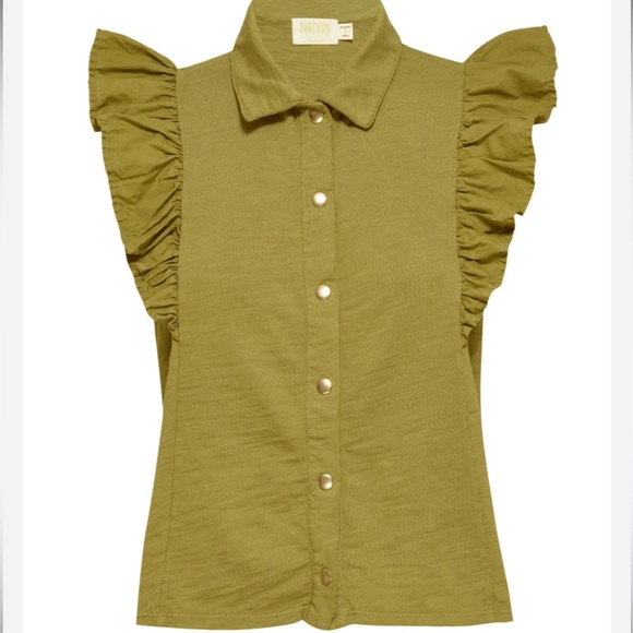 Nation LTD Archer Ruffle Button Top - Lichen Green - Short Sleeve - Size M - Picture 2 of 8
